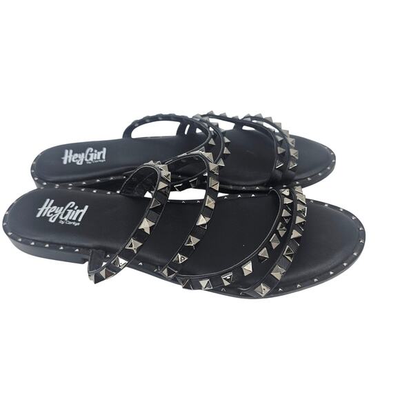 Corkys Hey Girl Beach Please Black Studded Slip-on Strappy Sandal Women's 11 - Picture 1 of 6